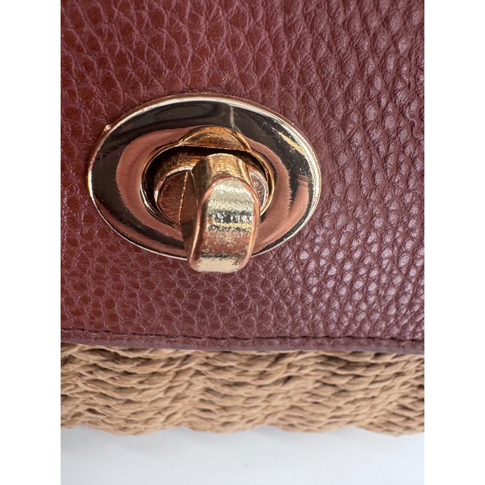 Primark Woven Straw Wicker Crossbody Bag Purse Brown Faux Leather Trim Boho - Picture 9 of 13